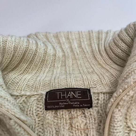 THANE Vintage Cable Knit Full Zip Fisherman Cottage Core Sweater Jacket Size XL - Picture 2 of 6